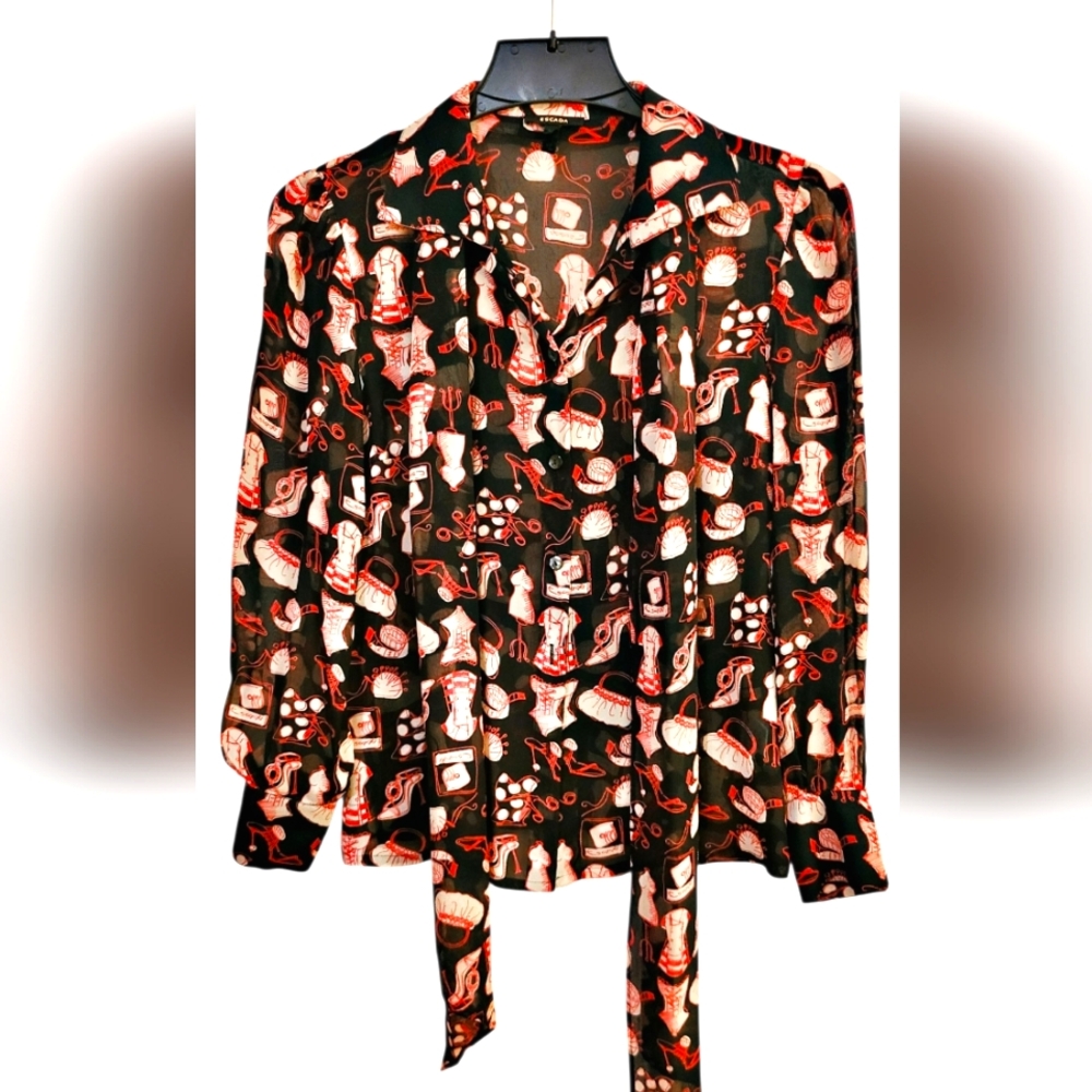 Escada Black and Red Silk Blouse